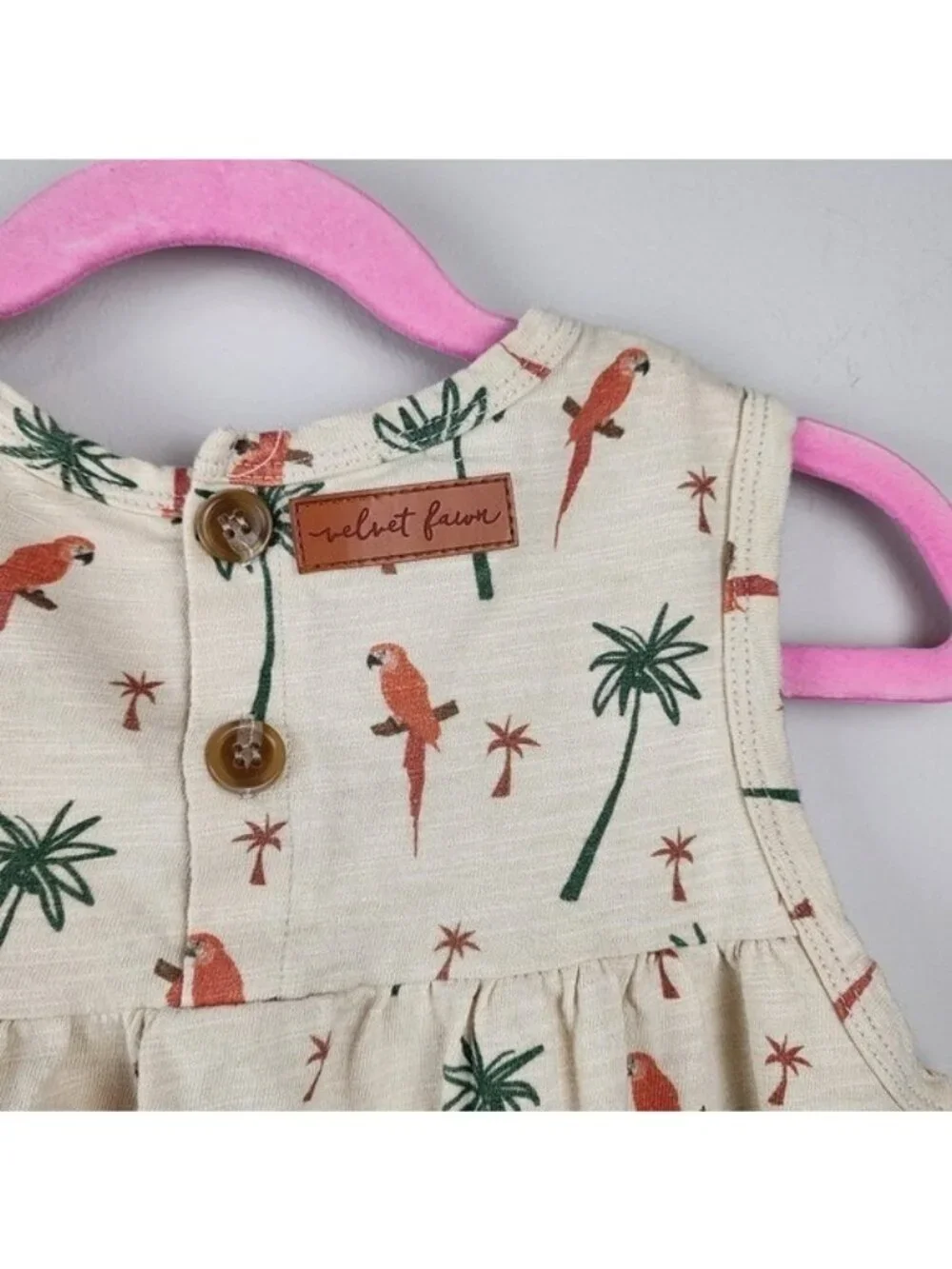 Velvet Fawn Sleeveless dress girls sz 6 palm trees parrot